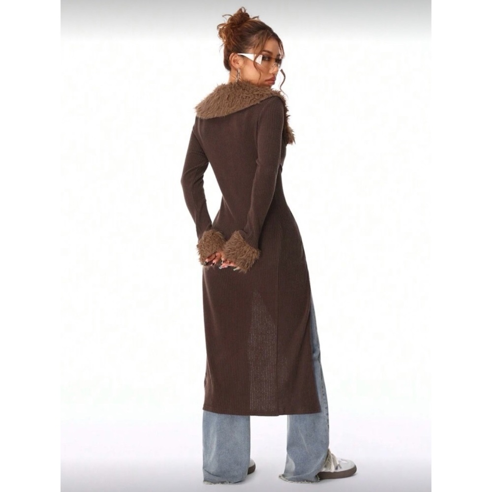 Shein | Long Cardigan with Faux Fur Trim - Picture 2 of 5